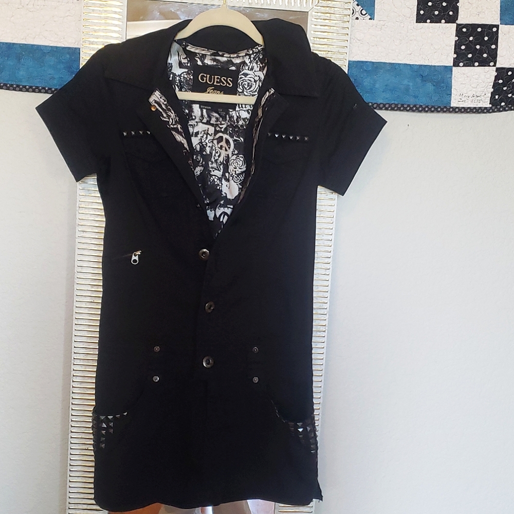 GUESS JEANS *Rare* Amazing Stretch Tunic Shirt-dress Silk Lined Detailed-studs!